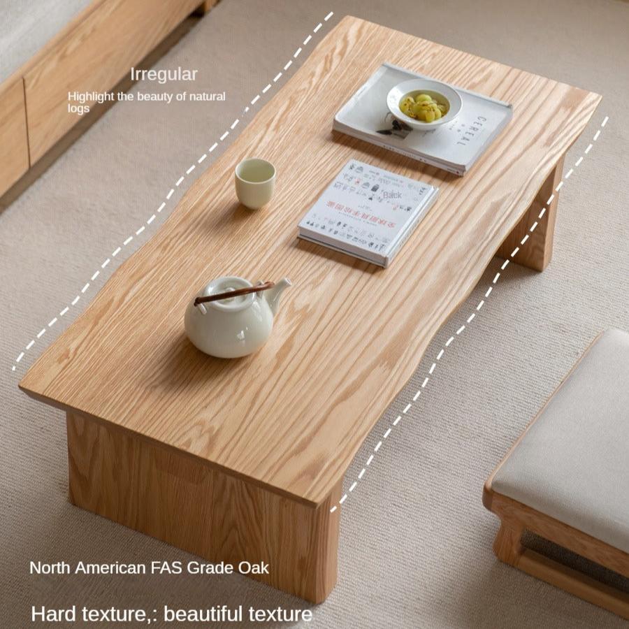 Handcrafted Live Edge Tea Table - Solid Oak & Birch Wood - Rustic Modern Coffee Table for Living Room, Lounge, or Office Decor