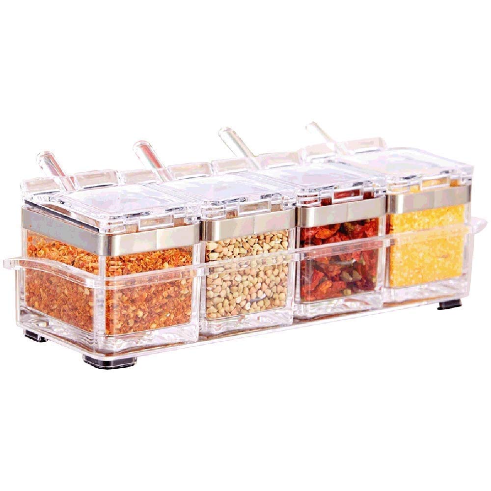 Acrylic Seasoning Rack with Spice Jars - 12-Piece Spice Storage Container Set with Lids & Measuring Spoons - Perfect for Kitchen Countertop, Pantry Organization & Cooking Essentials