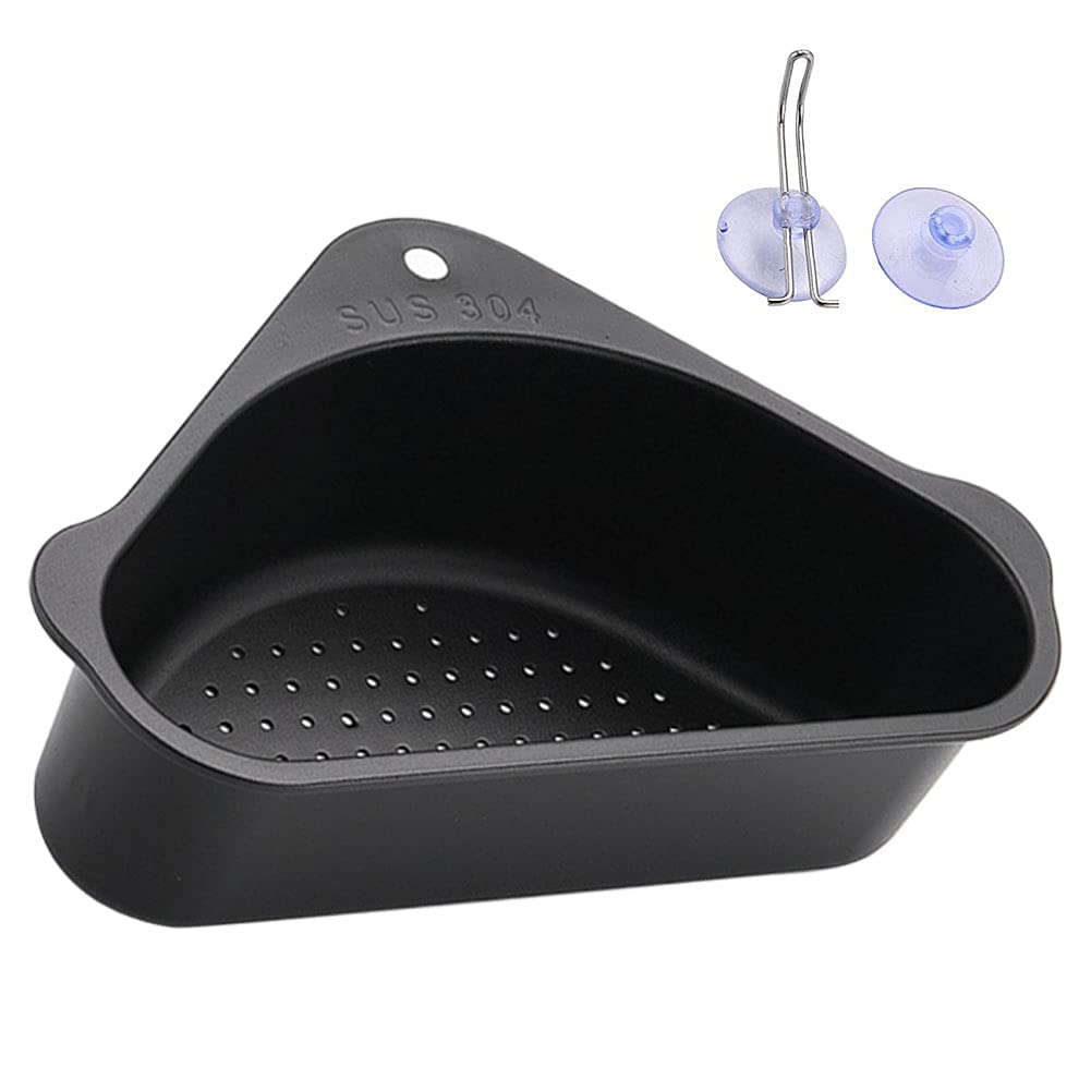 Stainless Steel Triangle Sink Drain Filter Basket - Kitchen Sink Strainer for Food Scraps & Debris - Durable Black Mesh Drain Shelf for Easy Cleaning (Perfect for Kitchen, Bathroom & Utility Sinks)