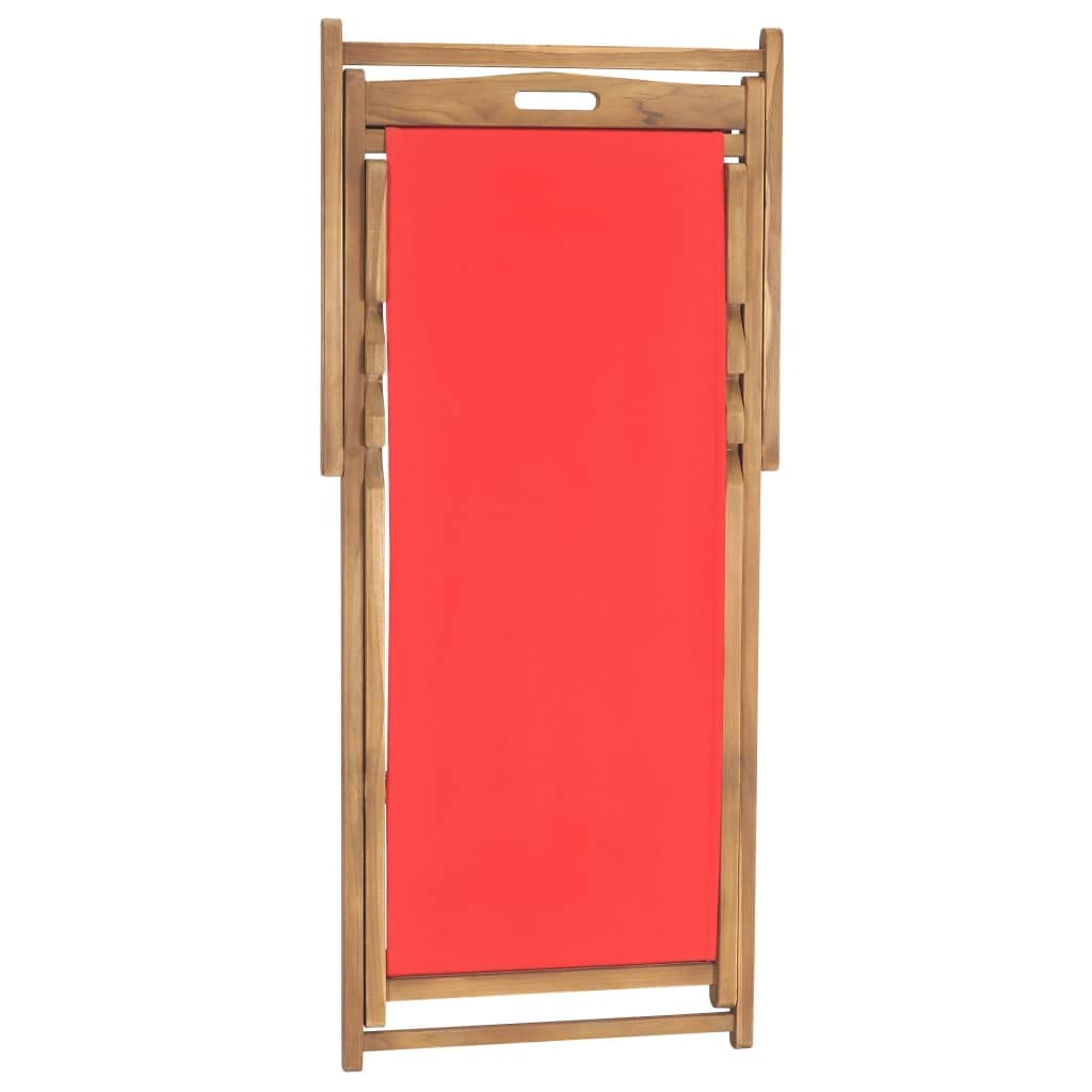 Premium Folding Beach Chair - Solid Teak Wood Construction in Classic Red - Perfect for Dining Room, Modern Kitchen, Living Room, Garden, Indoor & Outdoor Use - Ideal for Beach Trips, Picnics, Camping & Patio Relaxation