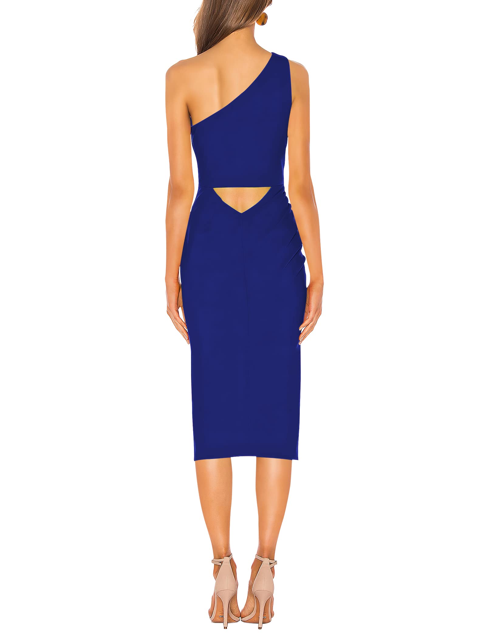 Sarin Mathews Women's One Shoulder Ruched Bodycon Dress - Sexy Sleeveless Slit Midi Dress for Party, Cocktail, Wedding Guest & Special Occasions | Perfect for Night Out, Date Night & Formal Events
