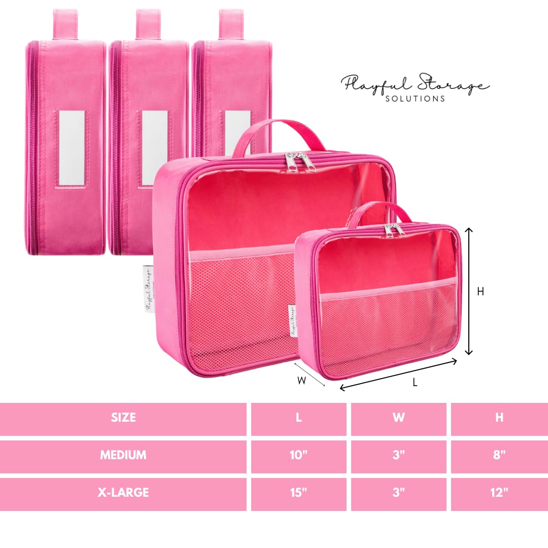 4 Pack Pink Medium Toy Storage Bags - Travel & Car Toy Organizer for Building Bricks, Tiles, Toys, Games & Crafts - Perfect for Kids Room Organization & On-the-Go Playtime