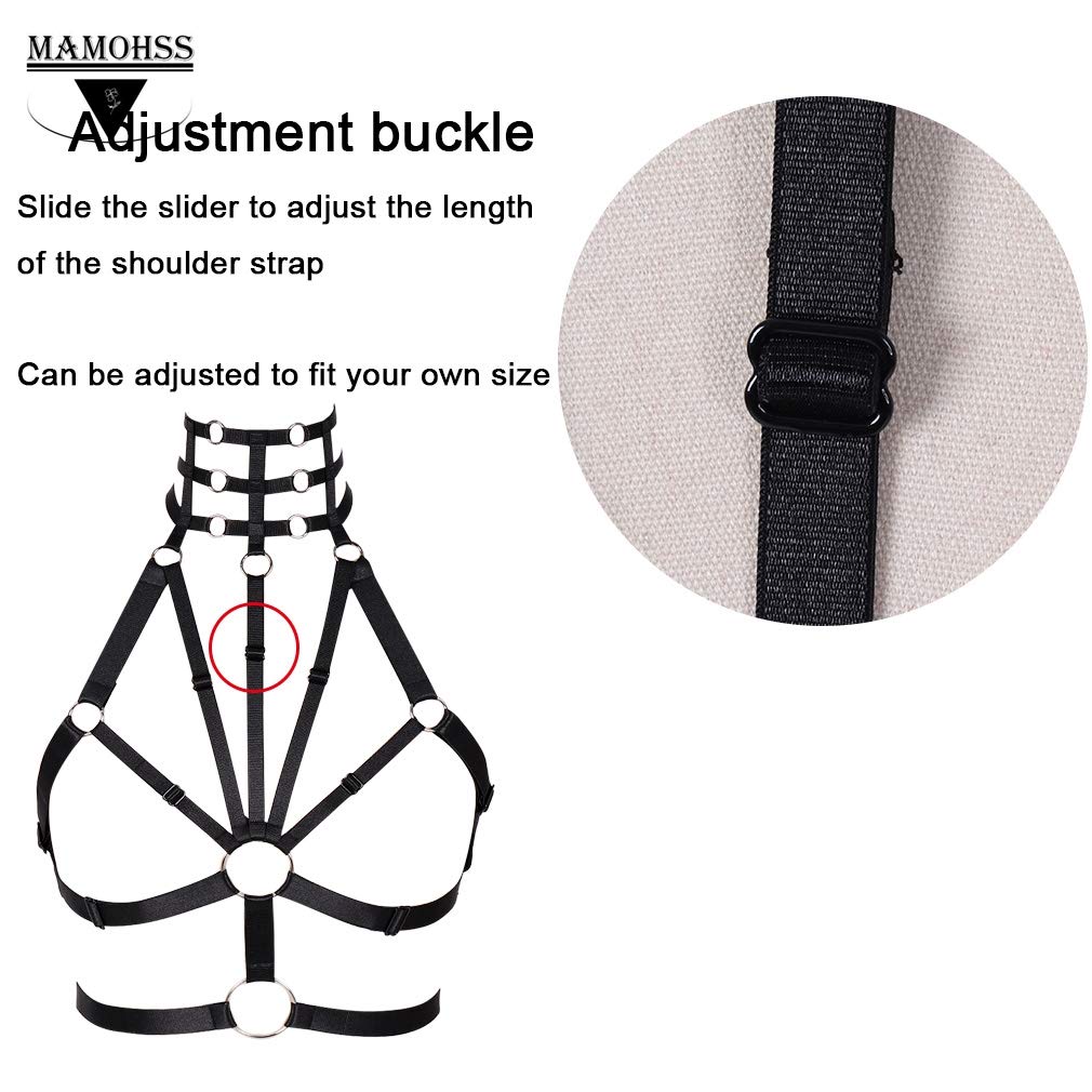 MAMOHSS Gothic Punk Strappy Lingerie Bra - Women's Fashion Elastic Harness Exotic Caged Bras for Night Out & Cosplay