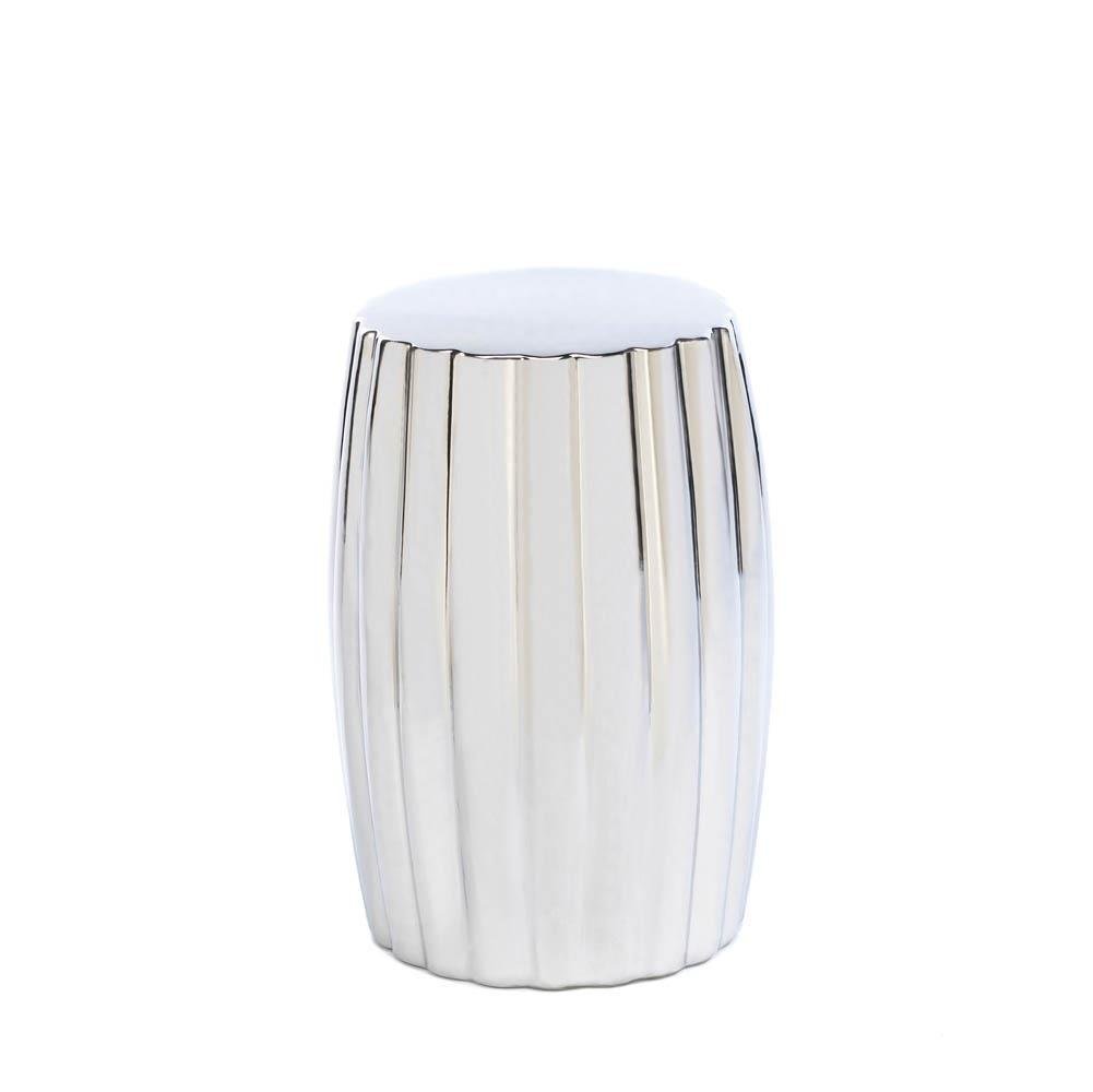 Modern Round Silver Accent Stool - Decorative Footrest for Patio, Desk & Bathroom - Perfect for Home Decor, Relaxing & Extra Seating