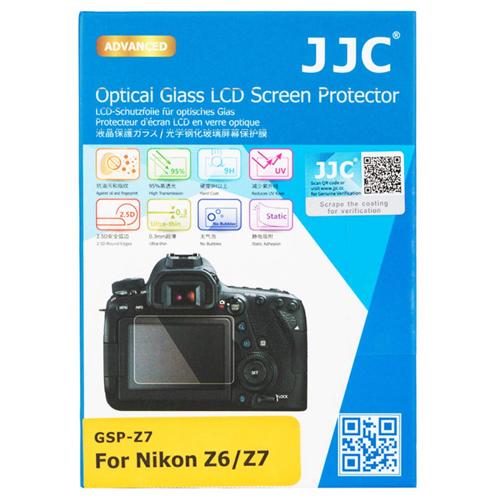 JJC Tempered Glass Screen Protector for Nikon Z6 Z7 Mirrorless Camera - 0.3mm Ultra Thin, 9H Hardness, 2.5D Rounded Edges - Includes 2 PET Film Protectors for Shoulder & Sub Screen - Perfect for Outdoor Photography & Travel Protection