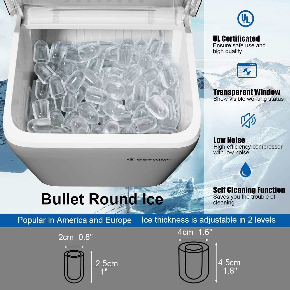 Countertop Ice Maker Machine - Automatic Electric Self-Cleaning Ice Machine with Ice Scoop & Basket | Portable for Home, Kitchen, Office, Bar, RV & Parties (Silver) | Perfect for Cocktails, Beverages & Entertaining