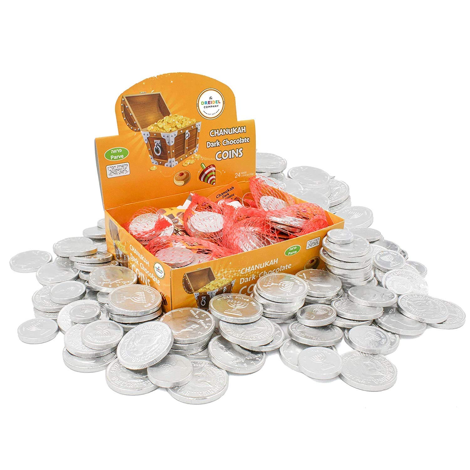 Dark Bittersweet Hanukkah Chocolate Gelt Coins - Kosher Dairy-Free - for Chanukah Celebrations