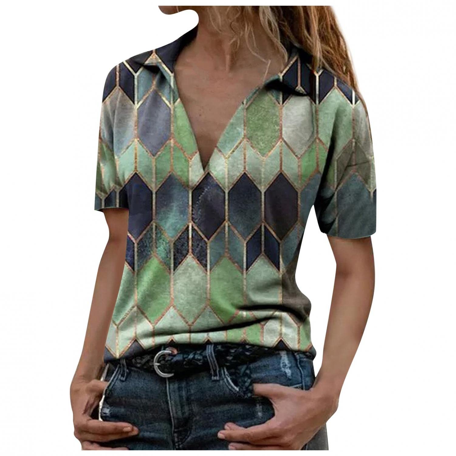 Women's Fashion T-Shirts | Summer Short Sleeve V-Neck Printed Blouse Button Tops Tees - Perfect for Casual Wear, Beach Outfits & Everyday Comfort