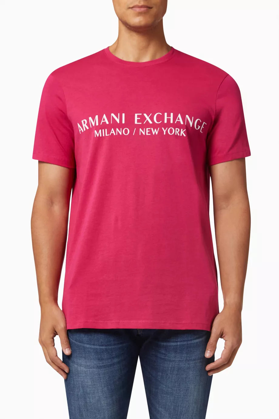 Armani Exchange Fuchsia Slim Fit Icon Logo T-Shirt for Men | Trendy Casual Wear for Parties & Date Nights
