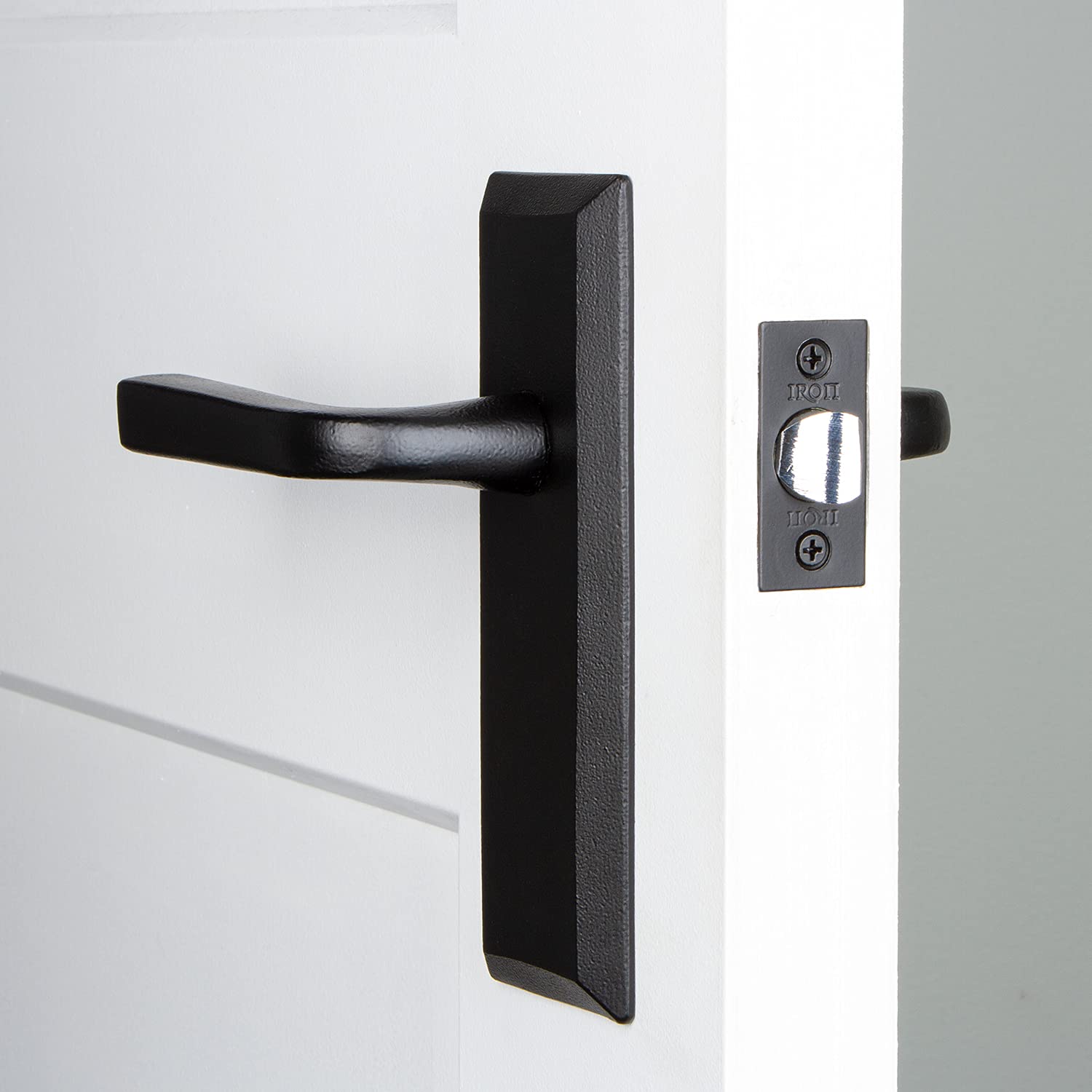 Black Iron Left-Handed Keep Plate Passage with Lance Lever - Durable Door Hardware for Commercial & Industrial Use