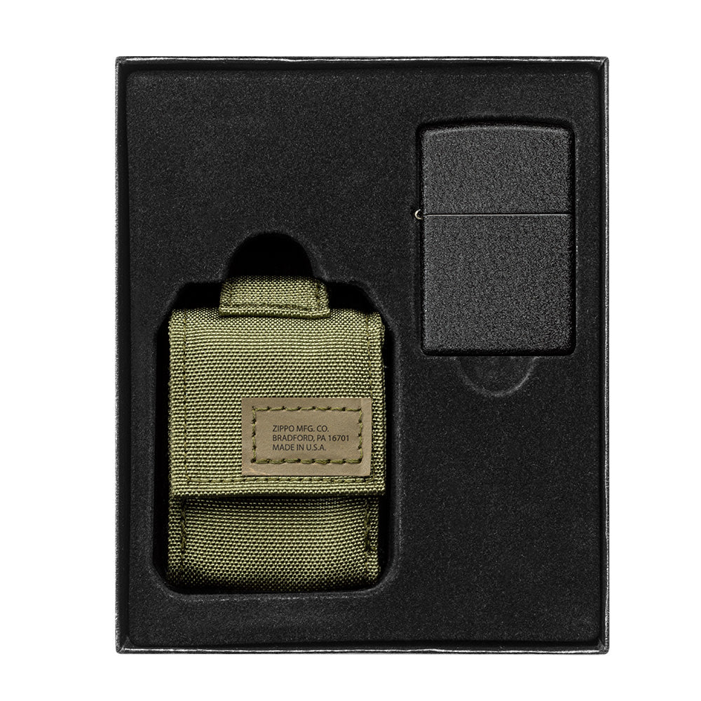 Tactical Pouch & Black Crackle Windproof Lighter Set - Durable Outdoor Gear for Camping, Hiking & Survival Essentials