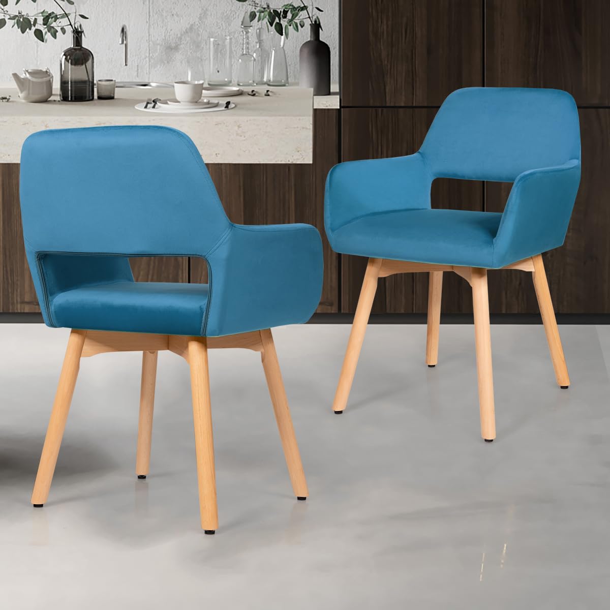 Giantex Set of 2 Velvet Dining Chairs with Wood Legs - Modern Accent Chairs for Living Room, Bedroom & Dining Room - Non-Slip Foot Pads & X-Shaped Support - Comfortable Upholstered Armchair (Turquoise, 2-Pack) - Perfect for Small Spaces, Home Office & Guest Seating