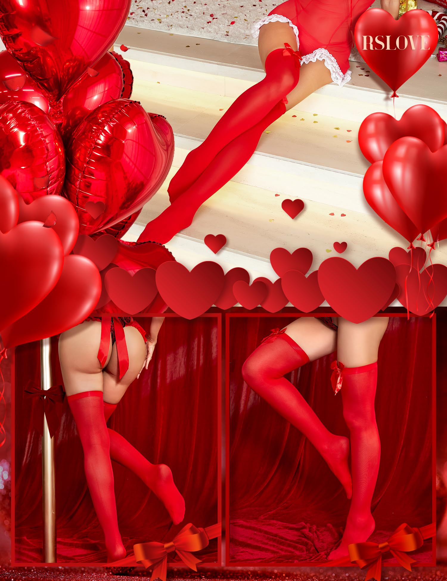 RSLOVE Sexy Thigh High Stockings for Women - Opaque Tight Hosiery with Elegant Satin Bow Accent | Perfect for Lingerie, Cosplay, Date Night & Special Occasions