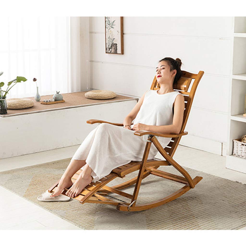 Premium Bamboo Rocking Chair with Foot Massage - Foldable, Adjustable & Portable Reclining Sun Lounger for Outdoor Relaxation, Backyard, Beach & Patio Use
