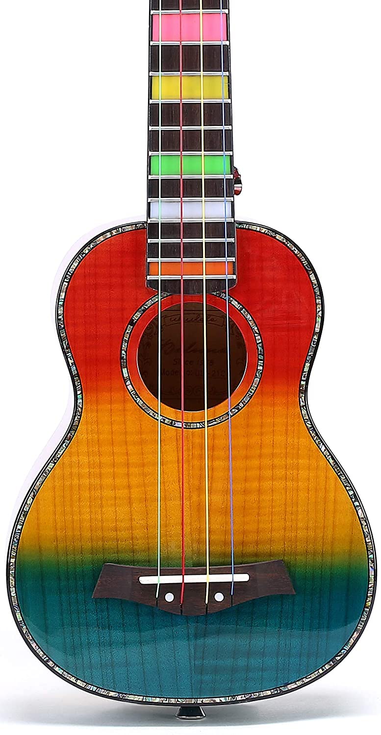 23 Inch Concert Ukulele with Aquila Color Strings - Premium Maple Wood Hawaiian Guitar for Beginners - High Gloss Finish with Complete Accessories - Perfect for Travel, Beach Parties & Music Lessons