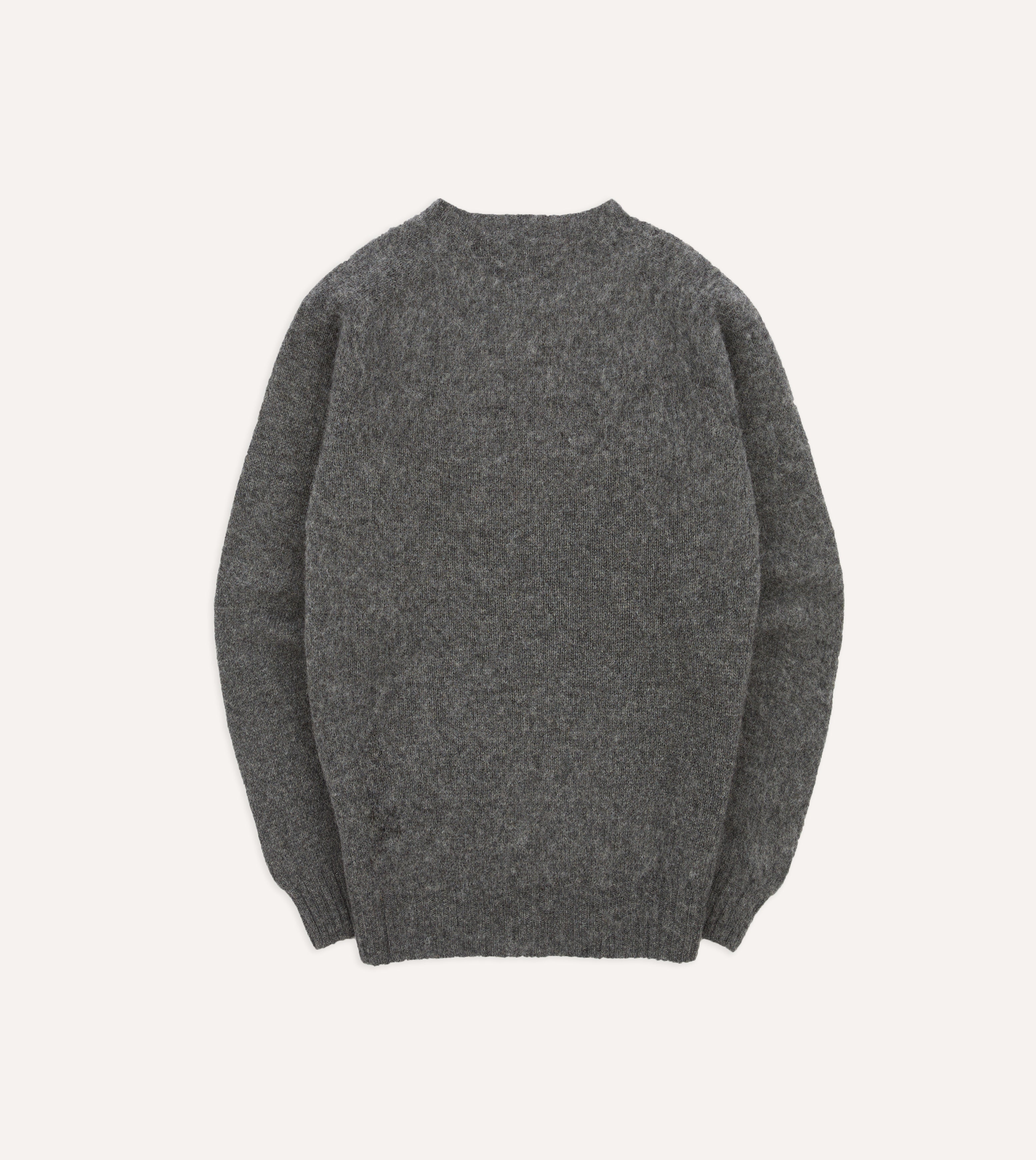 Charcoal Brushed Shetland Wool Crew Neck Sweater for Men - Warm Winter Knit Pullover for Casual & Office Wear