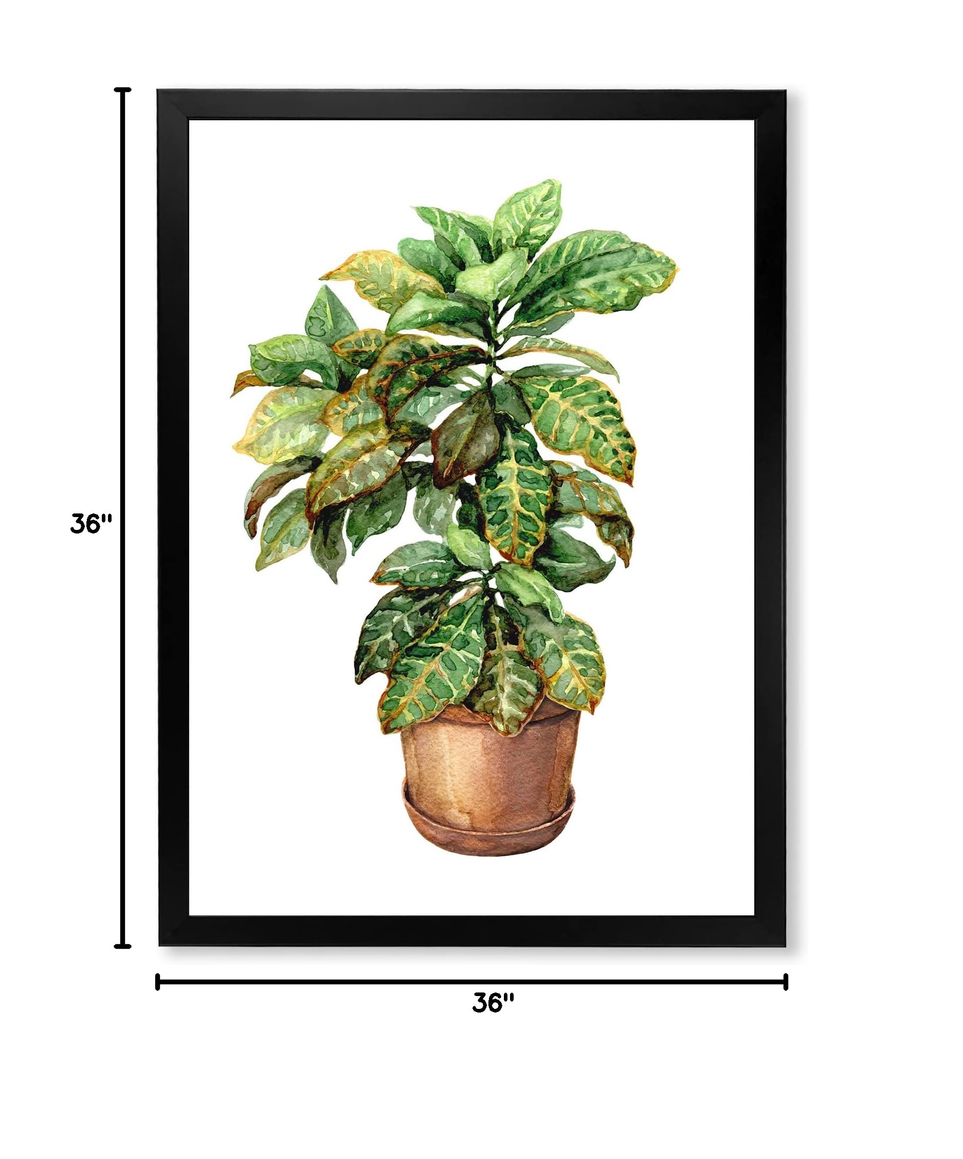 DesignQ Croton in Clay Flowerpot - Traditional Framed Wall Art Decor for Living Room, Bedroom & Office