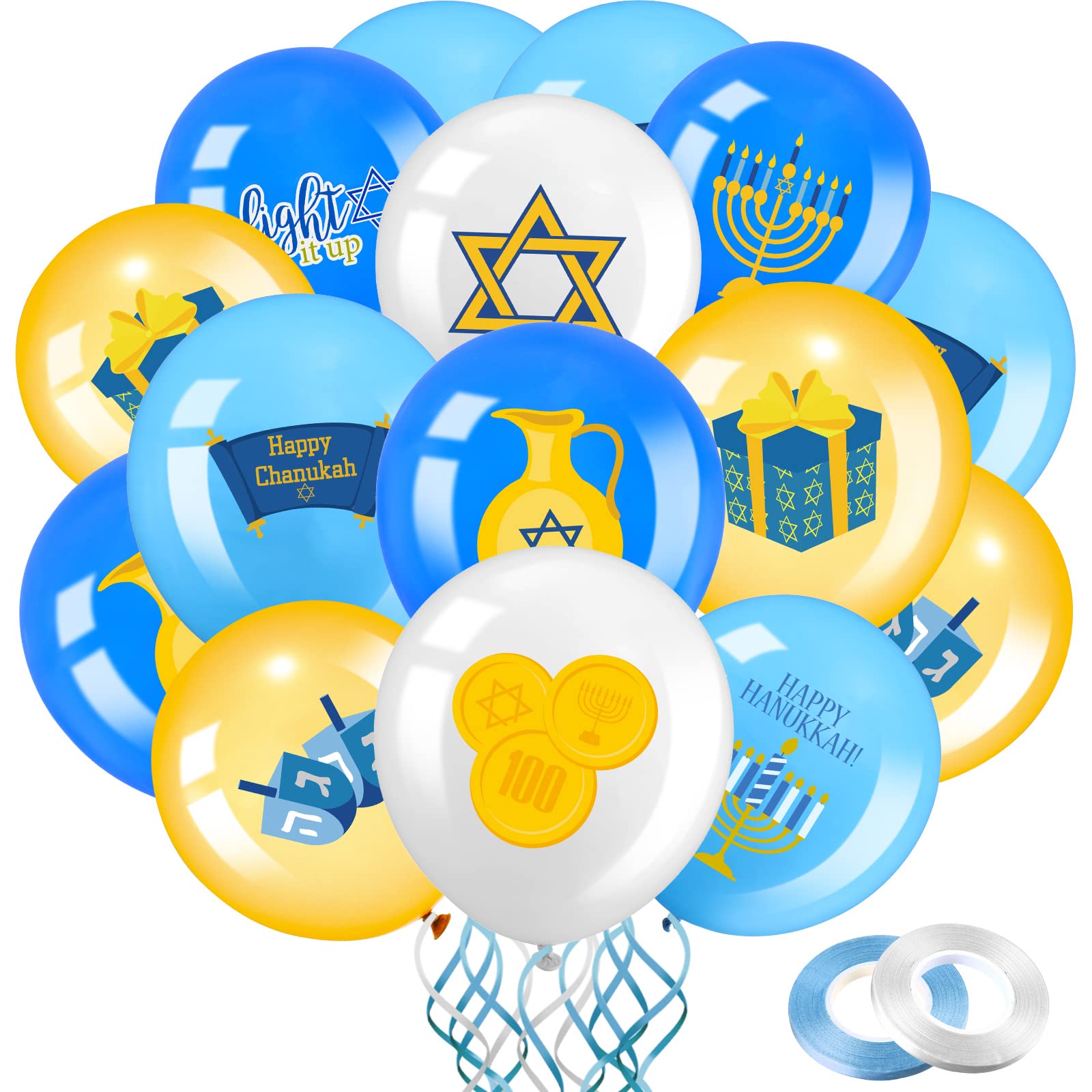 45 Pieces Hanukkah Party Balloons Set - 12 Inch Menorah & Dreidel Latex Balloons for Jewish Holiday Decorations - Indoor Outdoor Home Yard Party Supplies (Perfect for Hanukkah Celebrations, Family Gatherings & Festival Decor)