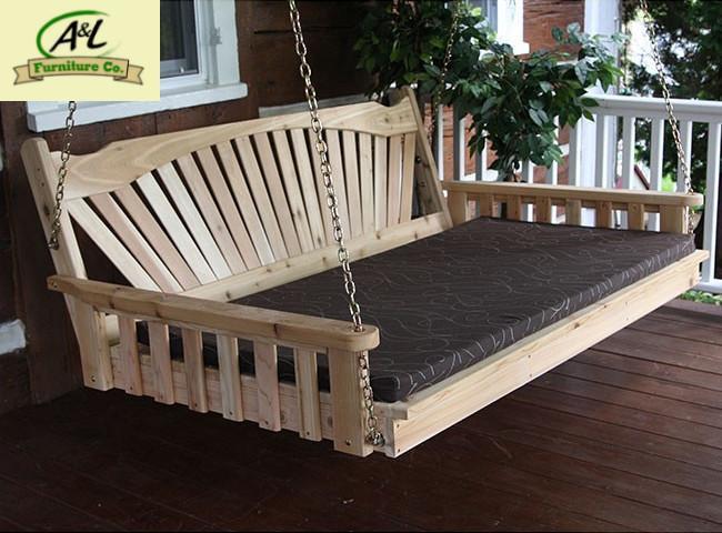 Red Cedar Swing Bed with Fanback - Outdoor Patio Hanging Bed for Porch, Garden, or Backyard Relaxation