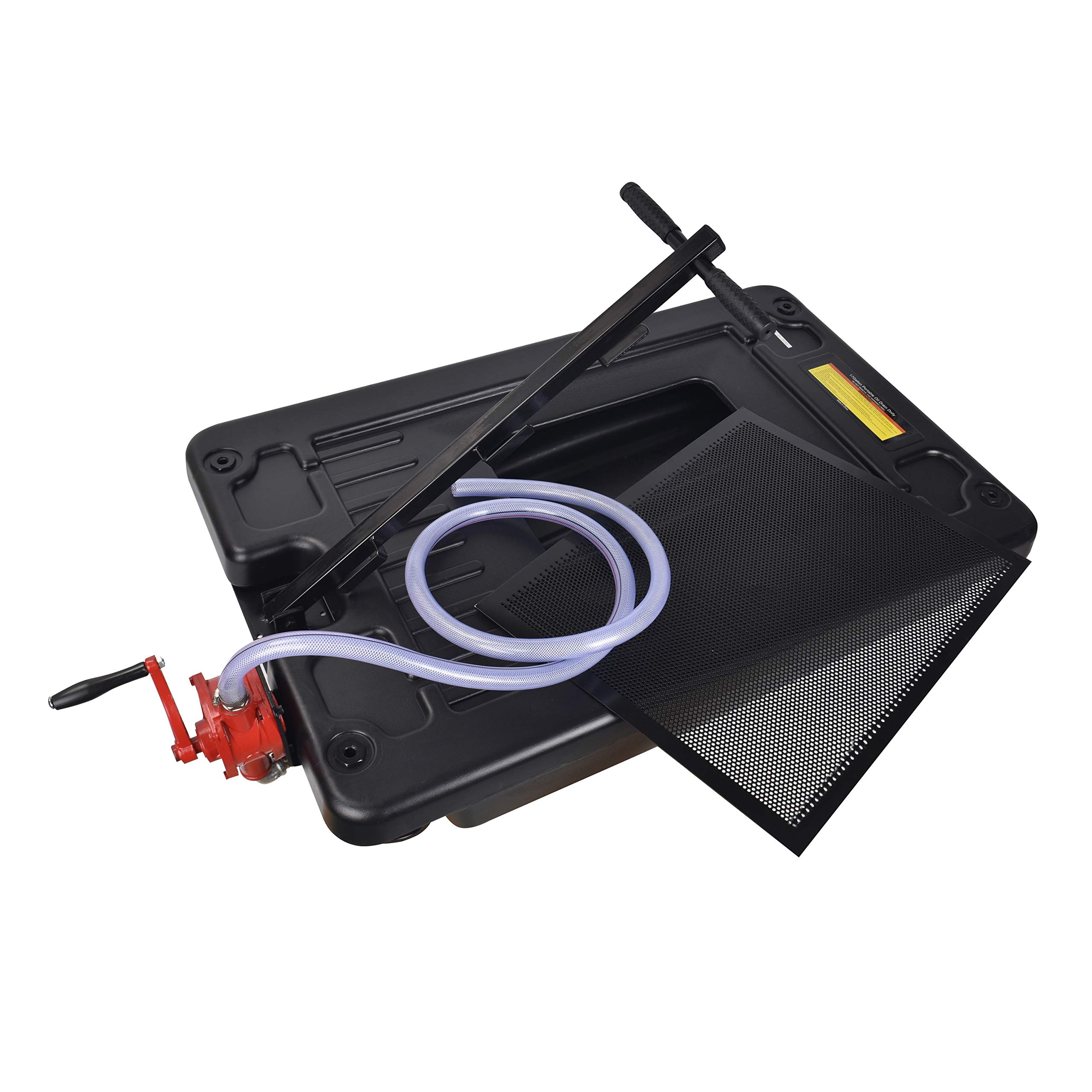 ET047T 17 Gallon Low Profile Oil Drain Pan Caddy - Portable Waste Oil Change Pan for Trucks & Cars with 8ft Evacuation Hose - Ideal for Garage, Auto Shop & DIY Oil Changes