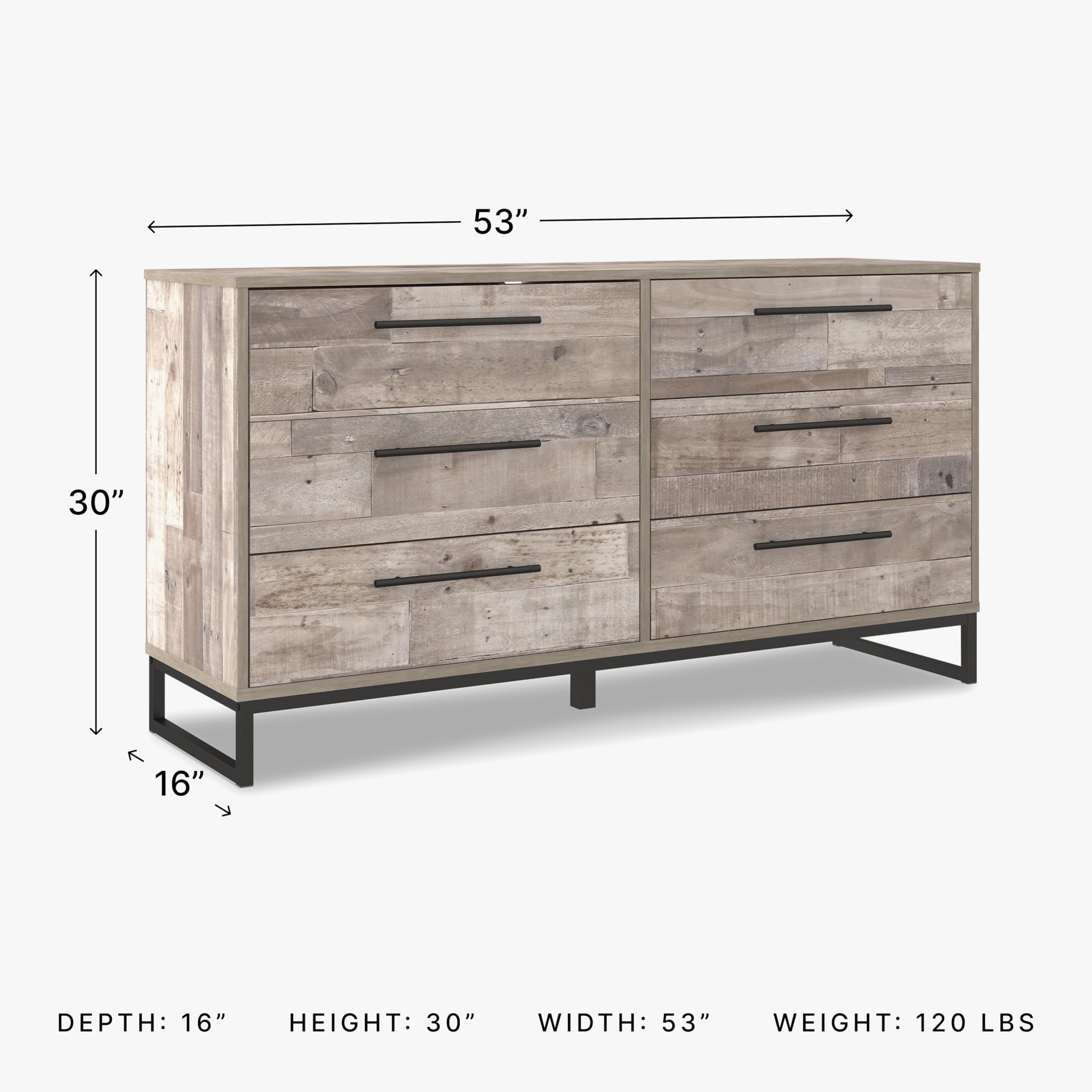 Signature Design by Ashley Neilsville Industrial 6-Drawer Dresser in Butcher Block Gray - Perfect for Bedroom, Living Room & Office Storage Organization