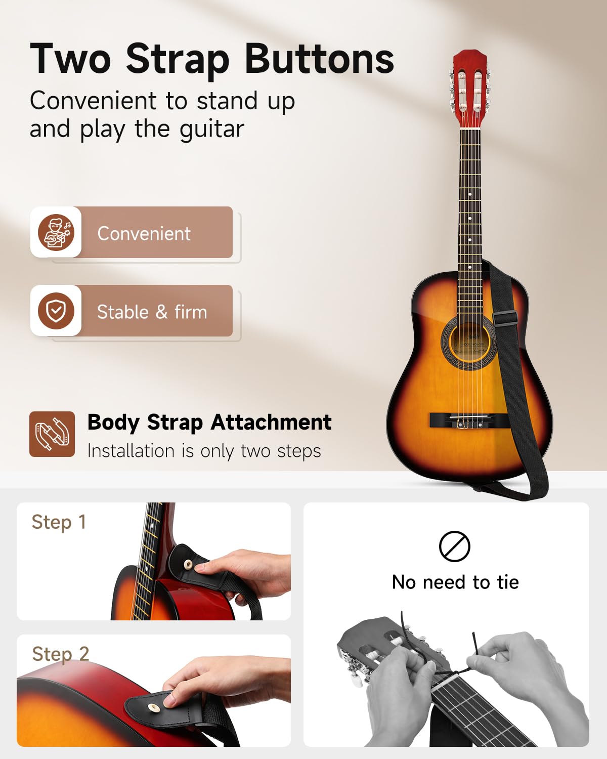 Moukey 38 Inch Acoustic Guitar for Beginners - Full Size Dreadnought Guitar Kit with Gig Bag, Tuner, Picks, Capo & Strap - Ideal for Kids, Youth & Adults - Perfect for Home Practice, Camping & Music Lessons (Sunburst)