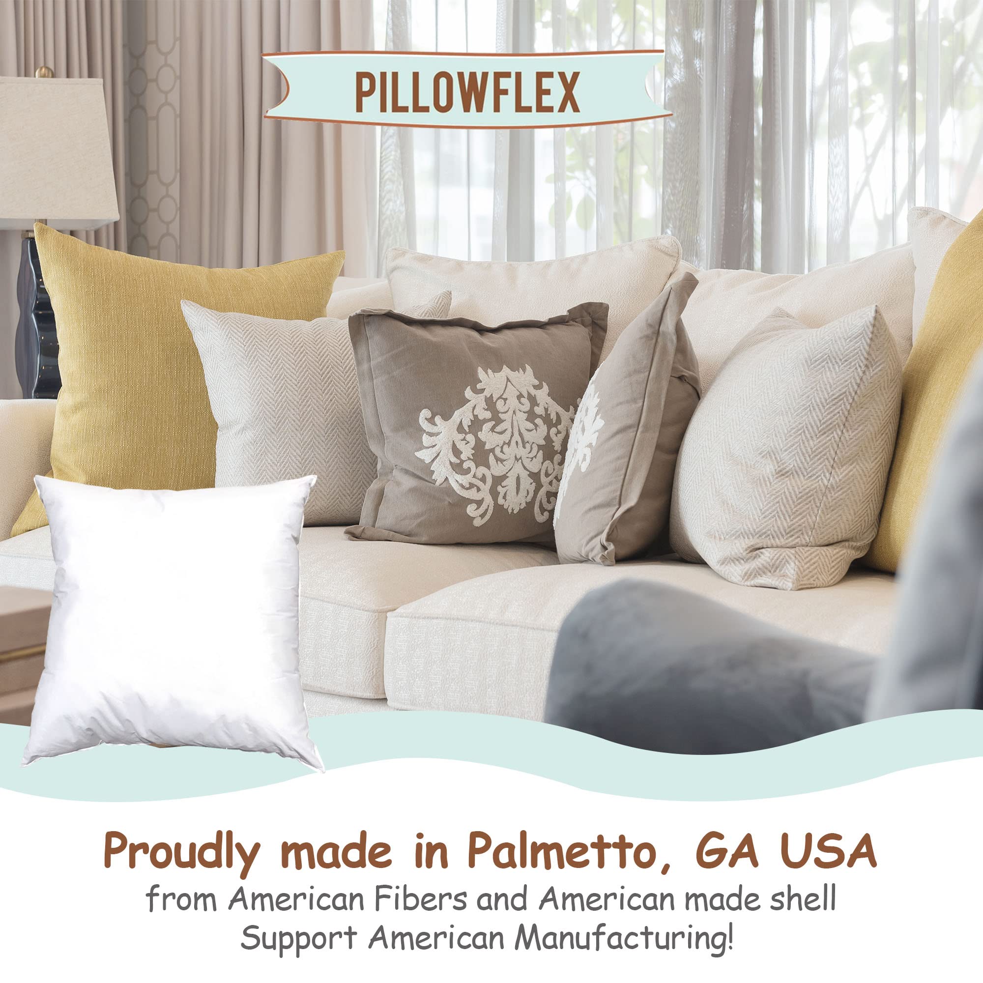 Pillowflex Synthetic Down Pillow Insert - 14x14 Down Alternative, Ultra Soft Throw Pillow for Sofa & Bed, Small Sham Sleeping Pillow - Decorative Accent for Living Room, Bedroom & Nursery - Hypoallergenic & Machine Washable