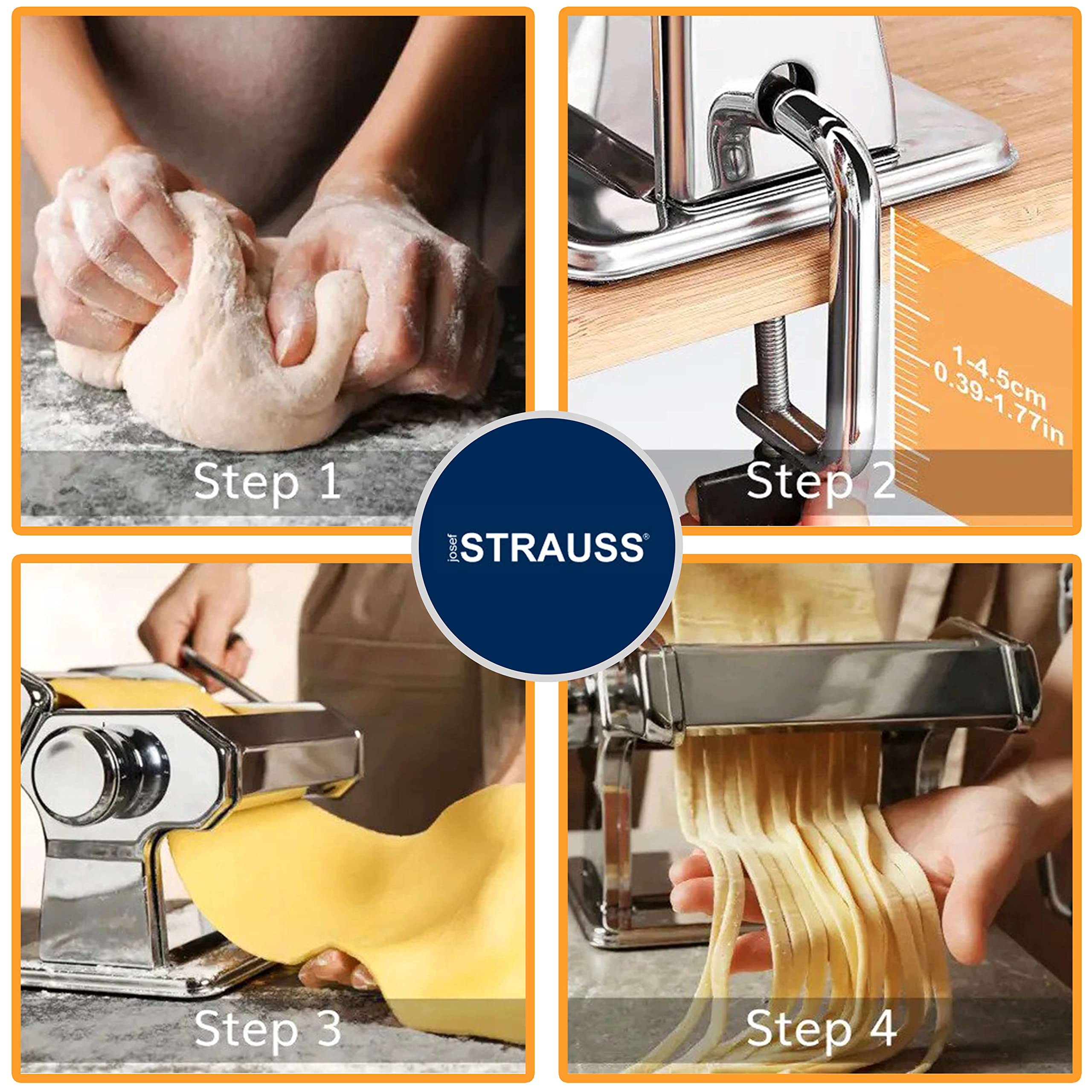Premium Stainless Steel Pasta Maker Machine - Adjustable Thickness for Homemade Spaghetti, Fettuccine, Lasagna | Heavy Duty Manual Pasta Roller with Detachable Handle & Clamp | Perfect for Italian Cooking, Restaurant Quality Pasta at Home (Silver)