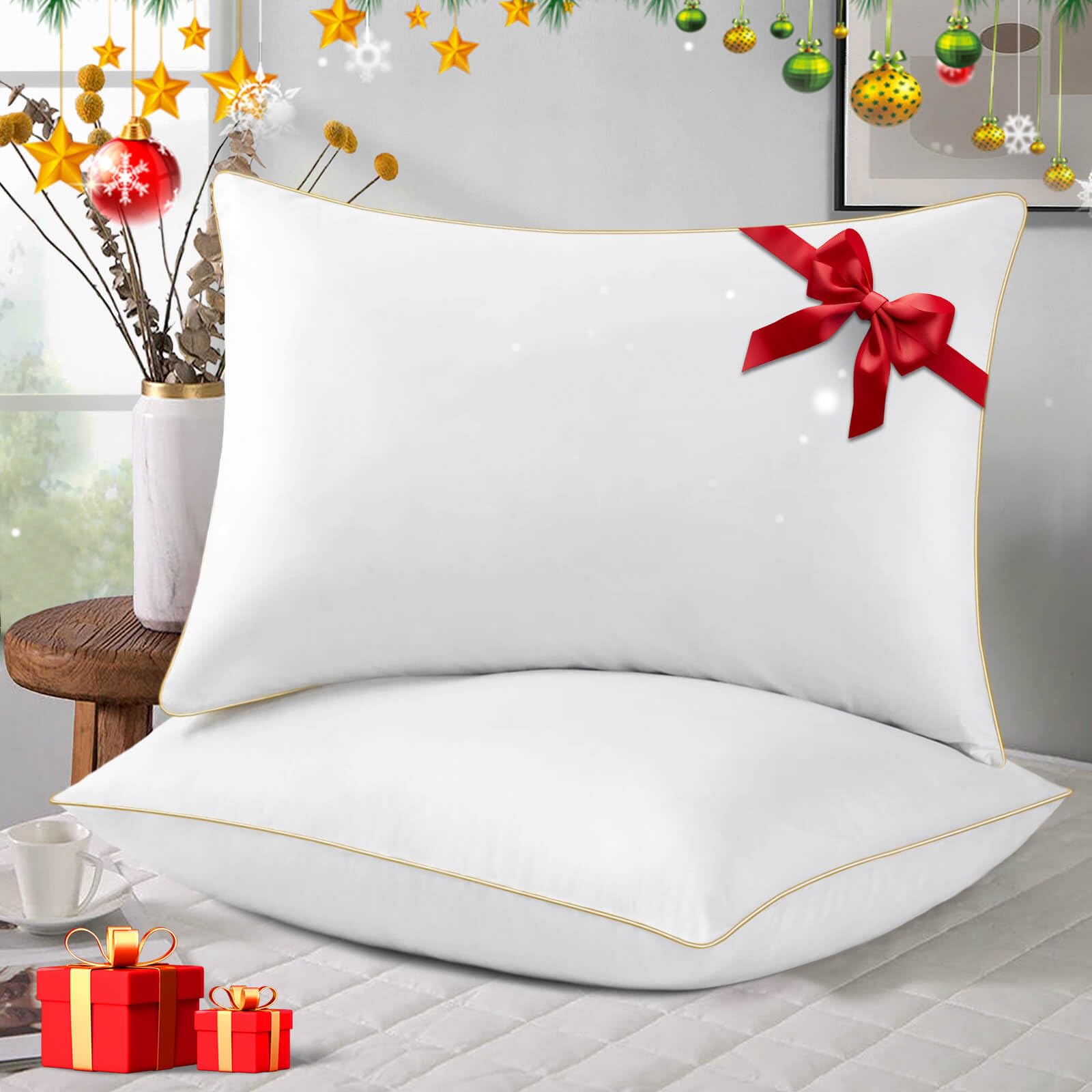Premium Queen Size Pillow Set of 2 - Luxury Hotel Quality Down Alternative Pillows for Back, Stomach & Side Sleepers | Ultra Soft & Supportive Bed Pillows for Maximum Comfort | Perfect for Home, Hotel or Airbnb Use