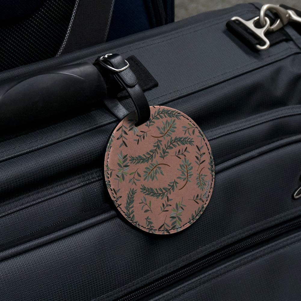 Laurel Leaves Round Leather Luggage Tag - Personalized Suitcase ID Tag for Travel Bags & Carry-Ons | Perfect for Business Trips & Vacation Identification