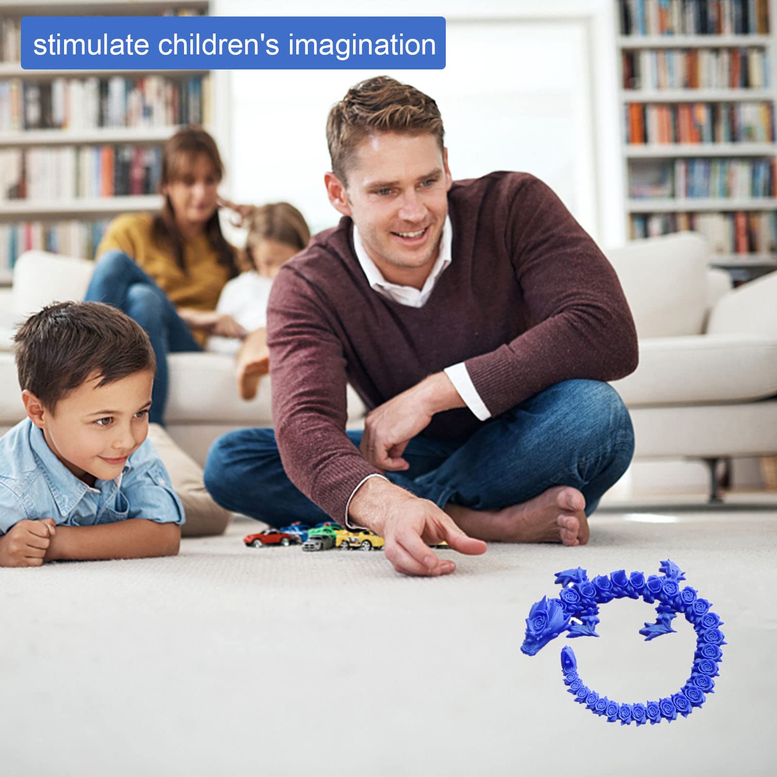 3D Printed Rose Dragon Articulated Toy - Rotatable & Poseable Joints, Anxiety Relief Dragon Figure for Kids & Adults (17.7in, Blue) | Perfect for Stress Relief, Home Decor, and Fantasy Collectibles