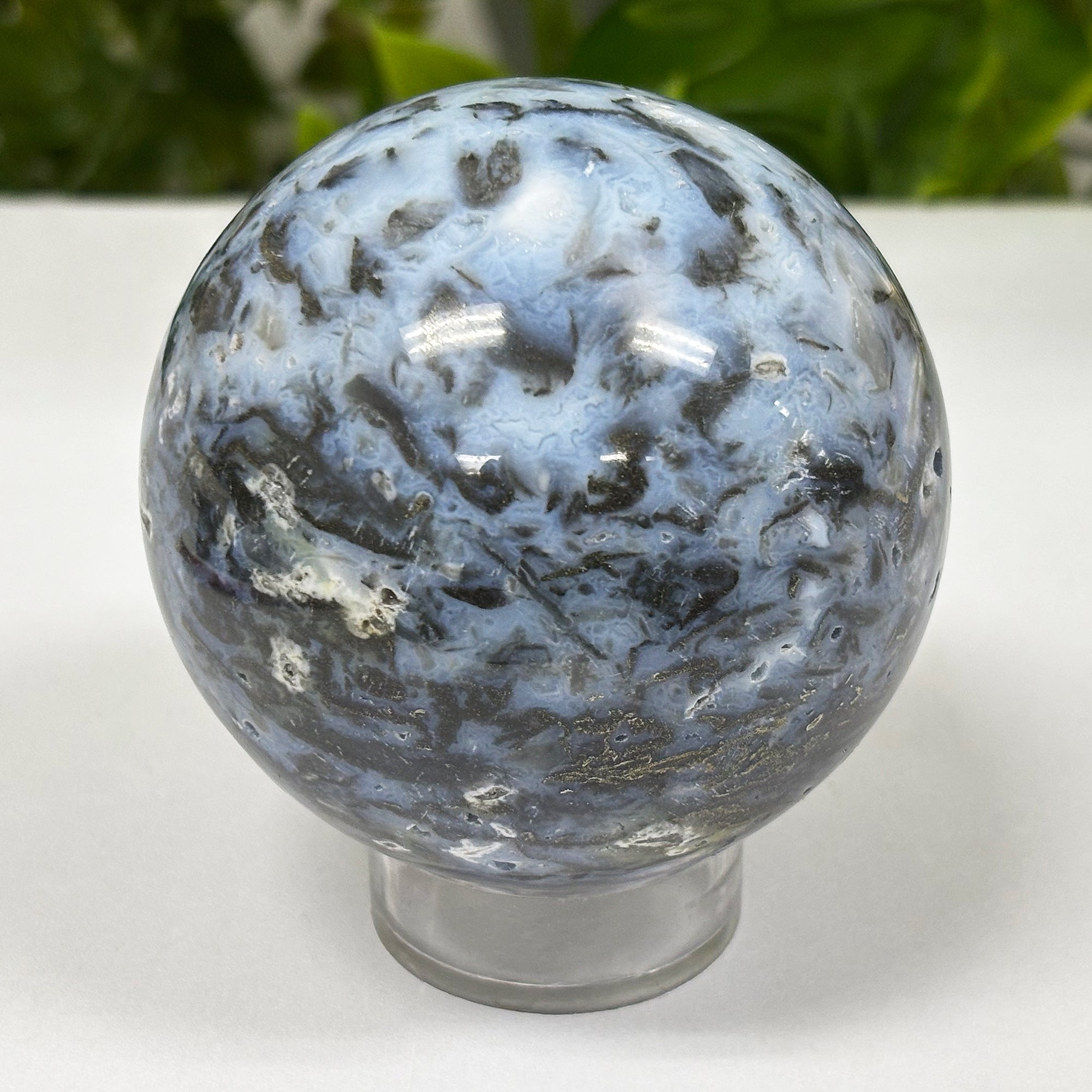 Polished Plume Agate Crystal Sphere - Natural Healing Gemstone Ball for Meditation, Clarity & Grounding - Spiritual Agate Orb for Positive Energy - Perfect for Home Decor, Office Display & Meditation Space