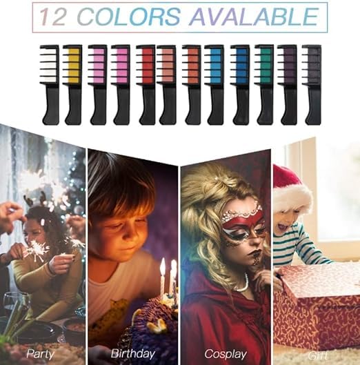 SKINPLUS Mini Temporary Hair Color Chalk - 12 Pack Washable Hair Dye Chalk for Girls & Women | Fun Party, Halloween & Cosplay Hair Styling Accessories