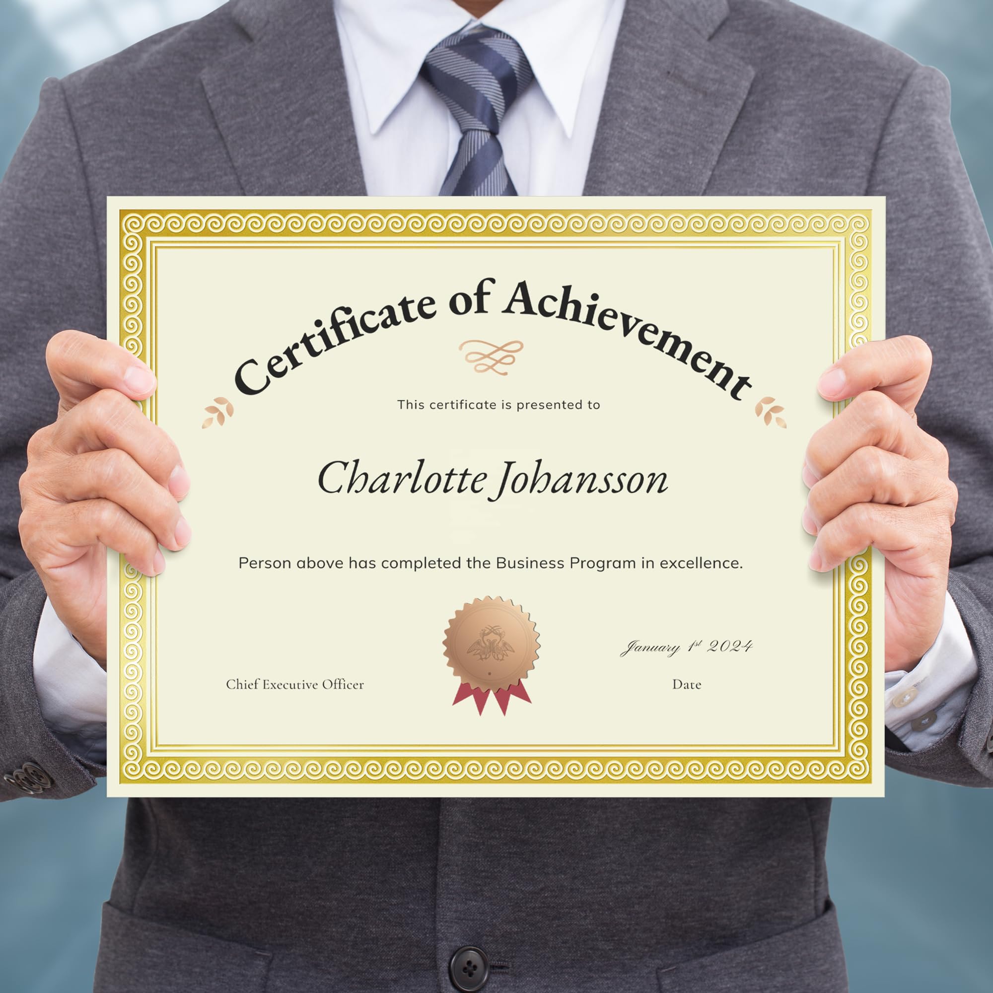 Premium SUNEE 100 Sheets Certificate Paper with Gold Foil Border - 8.5x11 Ivory Cardstock for Diplomas, Awards & Documents | Inkjet Printer Friendly | Perfect for Graduations, School Ceremonies & Office Recognition Events