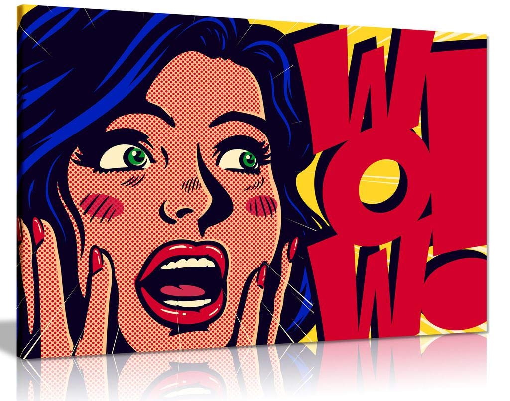 Modern Pop Art Comic Girl Wow Canvas Wall Art - 12x8 Inch Framed Picture Print for Living Room, Bedroom & Office Decor - Vibrant Home Wall Decor for Teens & Adults