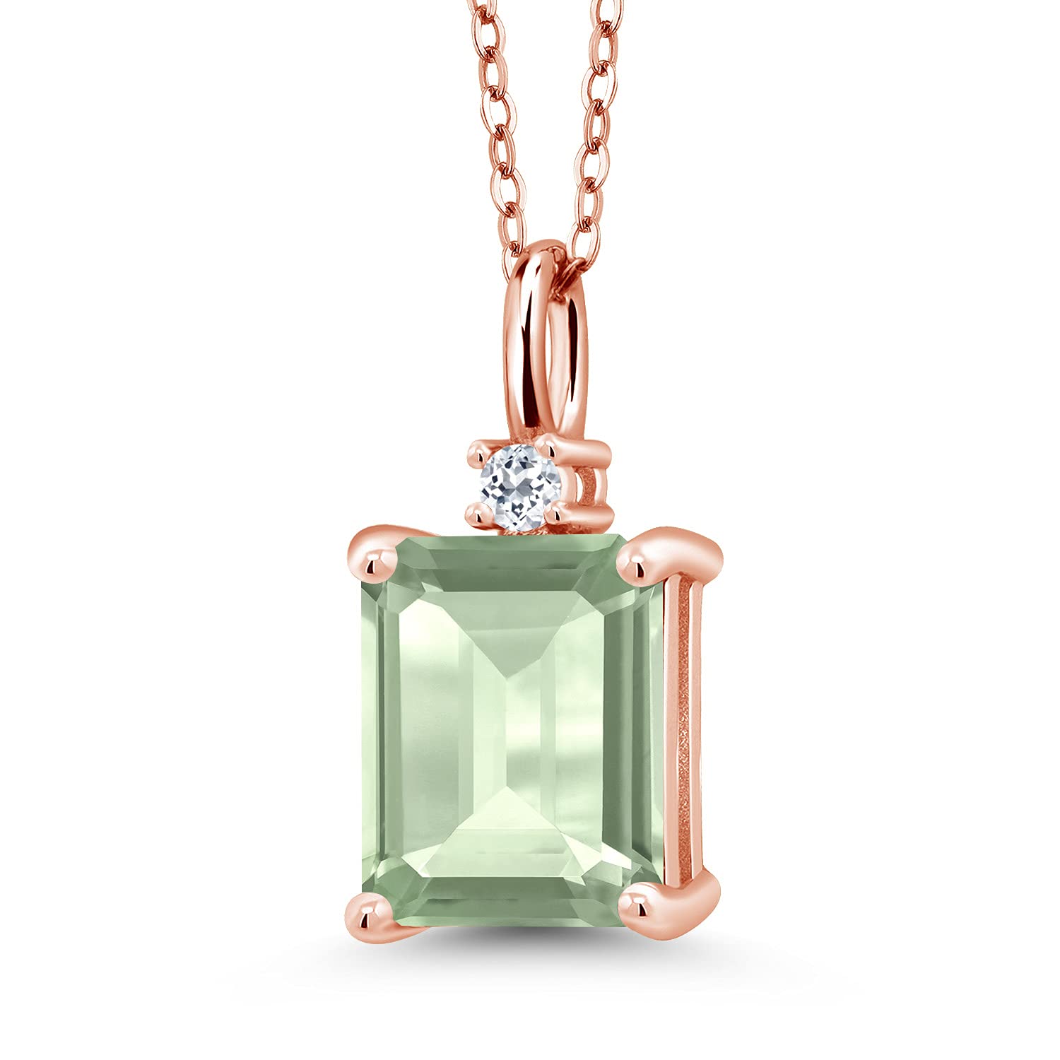 2.94 Ct Natural Green Prasiolite & White Topaz Octagon Pendant in 18K Rose Gold Plated Sterling Silver | Gemstone Jewelry for Women | Perfect for Weddings, Anniversaries & Special Occasions