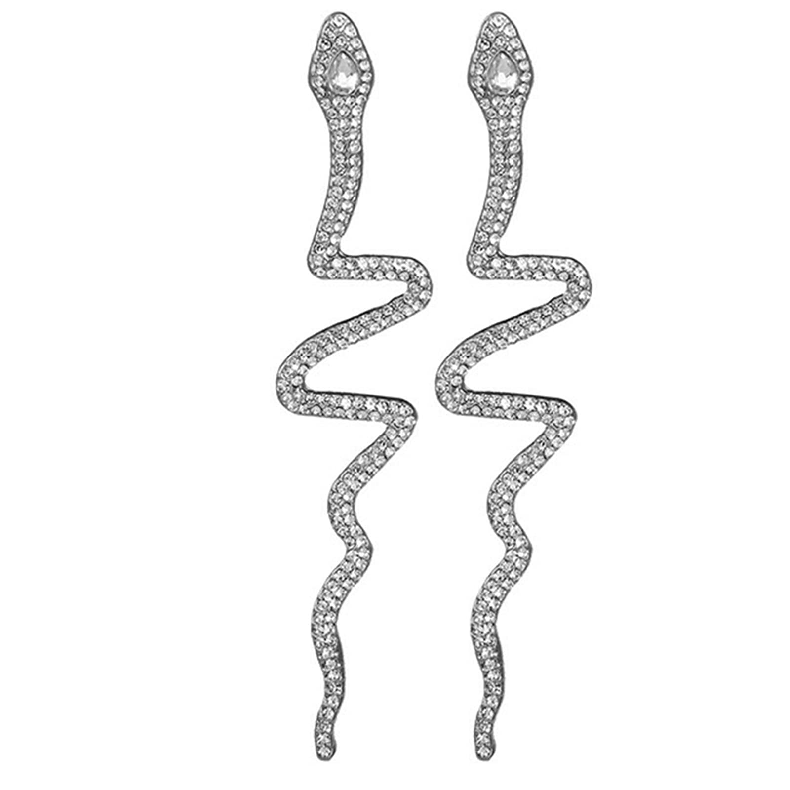 Sttiafay Gold Snake Earrings for Women - Elegant Crystal Drop Dangle Earrings, Personalized Exaggerated Long Stud Jewelry for Party, Prom, Date Night & Special Occasions