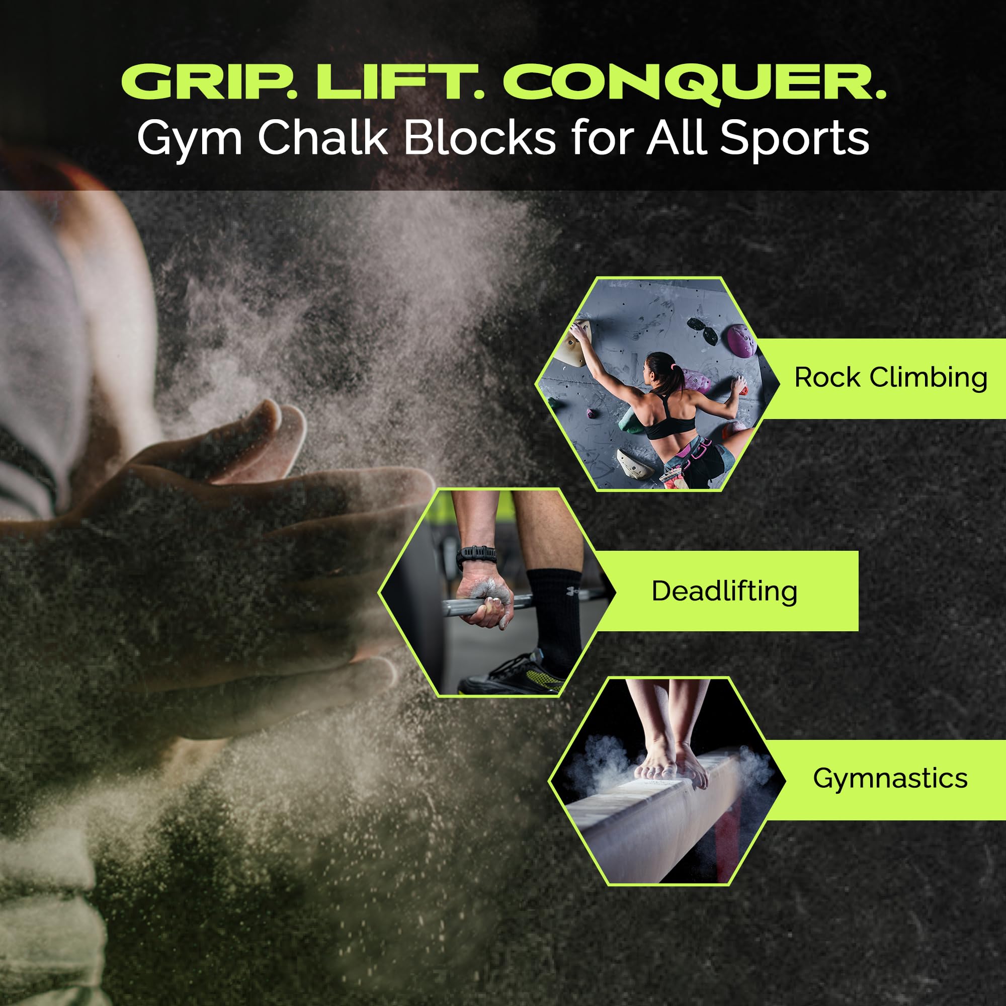 Premium Gym Chalk Block (2oz) - Magnesium Carbonate Athletic Chalk for Stronger Grip | Weightlifting, Gymnastics, Rock Climbing, CrossFit | Non-Slip Workout Chalk for Better Performance & Safety