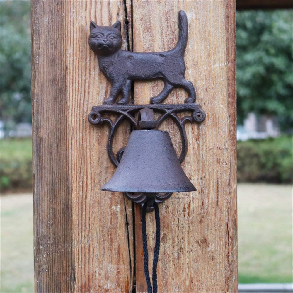 Vintage Cast Iron Hanging Doorbell with Cat Design - Rustic Wall Mounted Door Chime for Home, Garden & Patio - Antique Style Decorative Bell for Front Door, Porch & Outdoor Decor
