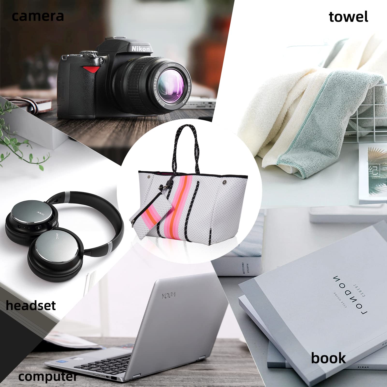 Stylish Neoprene Tote Bag for Women - Large Beach Bag with Pockets, Durable & Water-Resistant Handbag for Work, Travel & Shopping | Perfect for Beach Days, Gym & Daily Commute