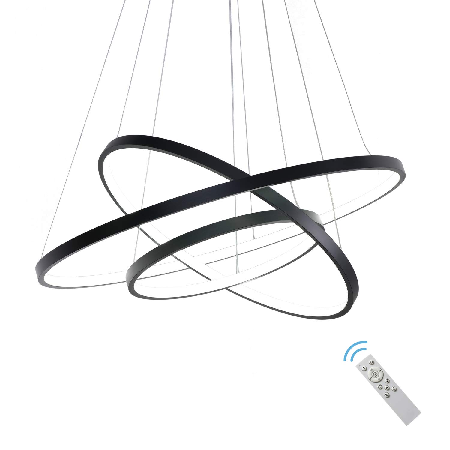 Modern LED Chandelier - Dimmable 3-Ring Ceiling Light Fixture for Dining Room, Living Room, Bedroom & Foyer | Contemporary Black & Cool White Hanging Pendant Lighting | Perfect for Home Decor, Wedding Venues & Restaurant Ambiance