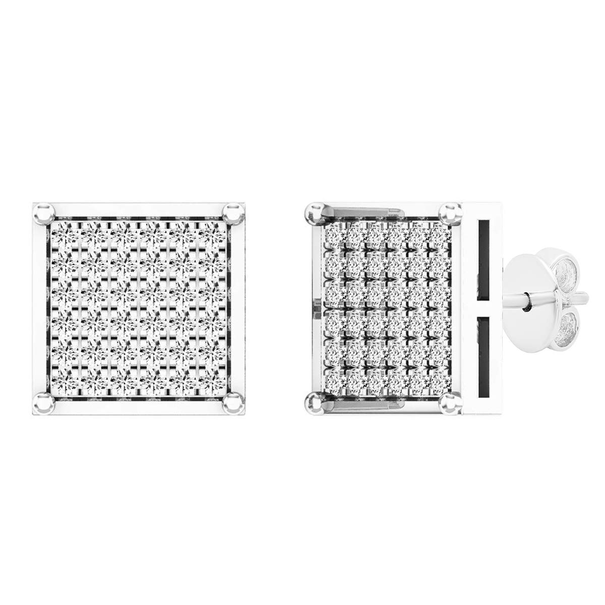 0.55 Carat (CTW) Sterling Silver Round Diamond Dice-Shaped Men's Iced Stud Earrings - 1/2 CT Diamond Studs for Men - Perfect for Gifts, Parties, and Everyday Luxury Wear