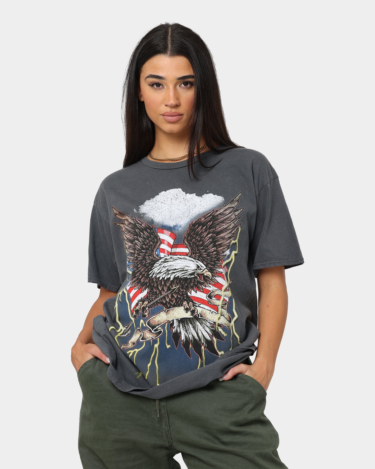 Patriotic American Thrift Storm T-Shirt - Off Black | Vintage USA Flag Graphic Tee for Men & Women - Perfect for 4th of July, BBQ & Casual Outings