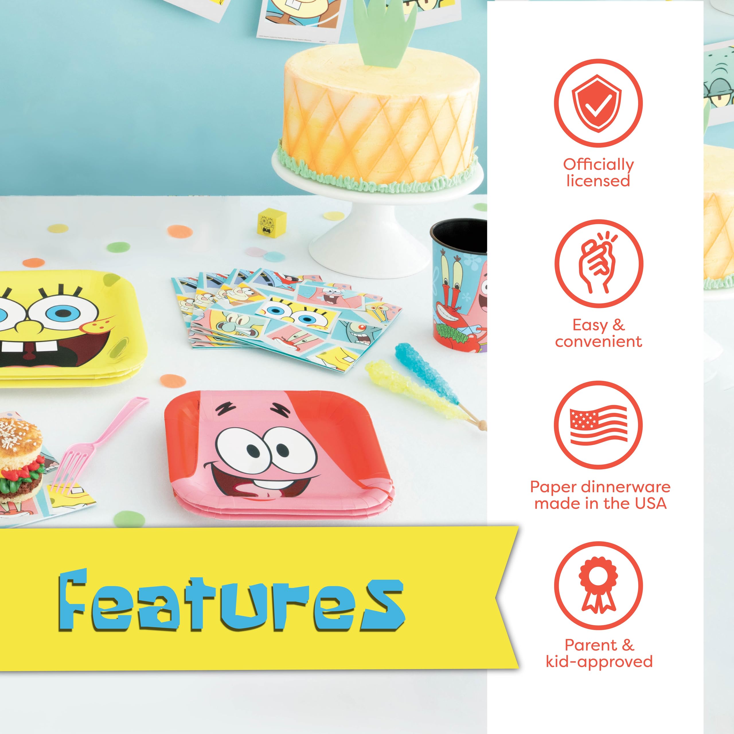 Spongebob Party Supplies Set for 16 Guests - Includes Table Cover, Banner, Plates, Napkins, Balloons, Streamers & Candles | Perfect for Birthday Parties, Themed Events & Kids Celebrations