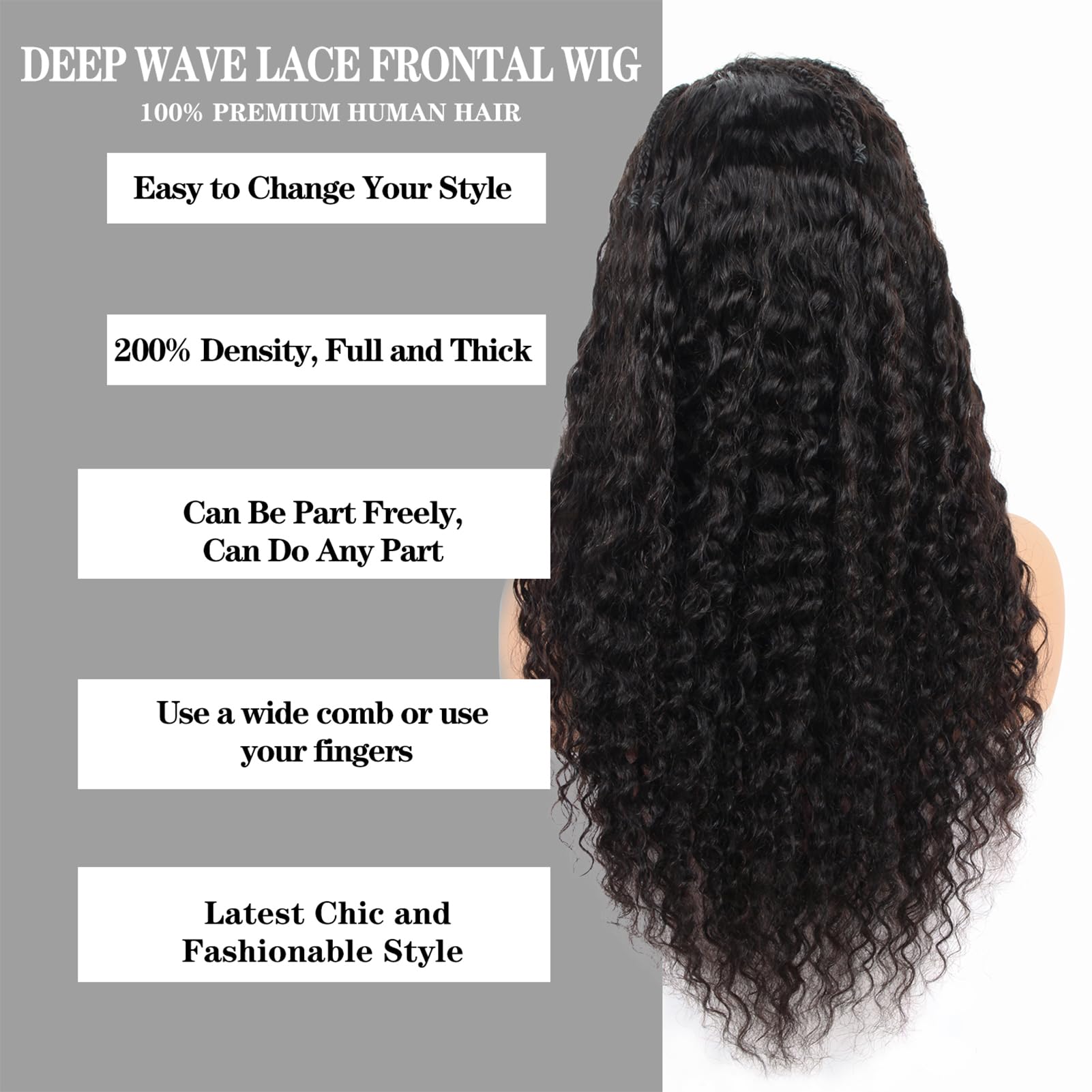 ROYAL IMPRESSION 24 Inch Deep Wave Human Hair Lace Front Wig | 200% Density | 13x4 HD Deep Curly | Pre-Plucked with Baby Hair | Glueless Frontal Wig for Black Women | Perfect for Daily Wear, Special Occasions & Protective Styling