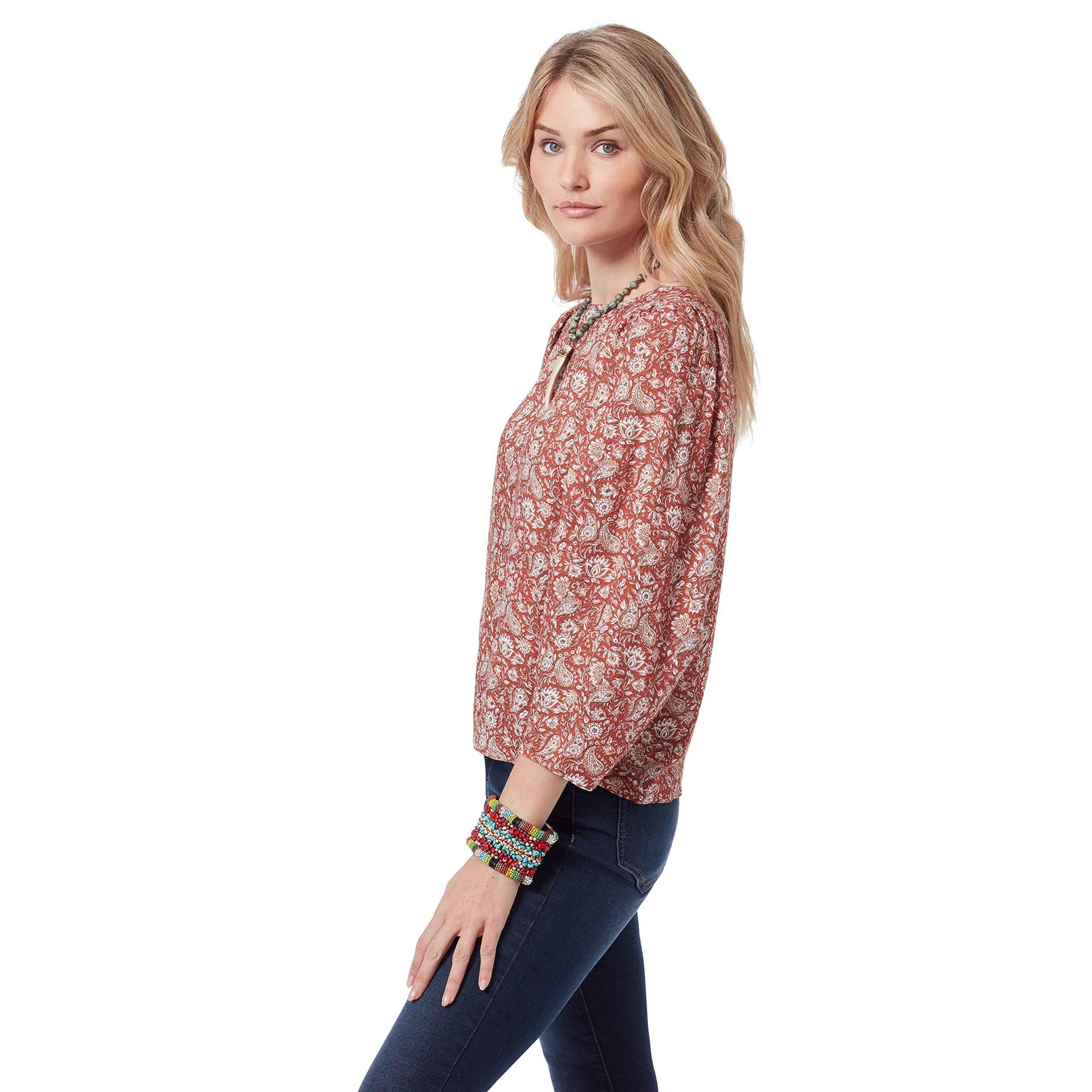 Sam Edelman Women's Clementine Puff Sleeve Blouse - Canyon Blossom & Ginger Bread Print, Medium US Size | Casual Chic Top for Work, Date Night & Spring Outfits