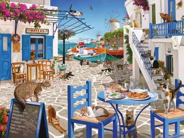 Mykonos Cats 1500-Piece Jigsaw Puzzle by Ravensburger - Perfect for Family Game Nights & Relaxation