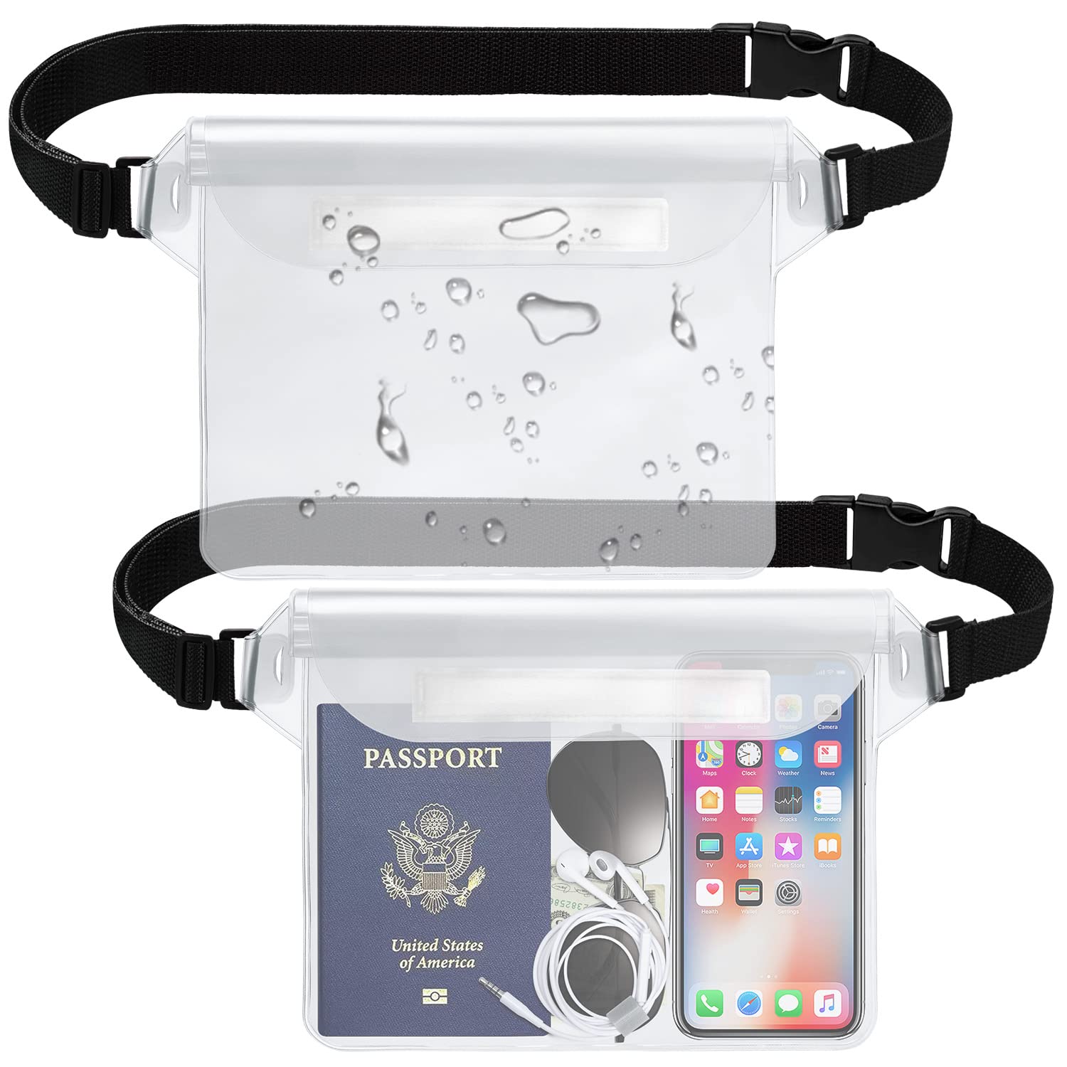 Hatisan Waterproof Pouch with Waist Strap - 2 Pack White Dry Bag for Phone & Valuables - Beach, Boating, Swimming, Snorkeling, Kayaking, Pool Accessories - Keep Your Belongings Safe & Dry on Outdoor Adventures