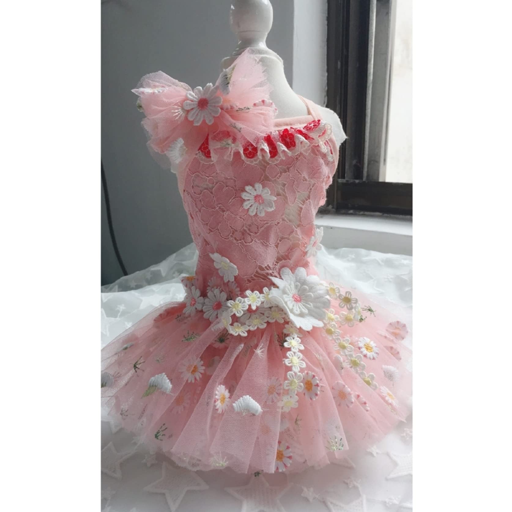 Elegant Summer Lace Princess Dog Dress for Small Dogs - Floral Embroidery Mesh Skirt | Perfect for Outdoor Walks, Parties & Photo Shoots