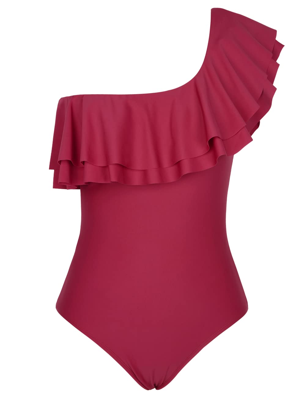 Hilor Women's One Shoulder Asymmetric One Piece Swimsuit with Ruffles - Sexy Bathing Suit for Beach, Pool Party & Summer Vacation